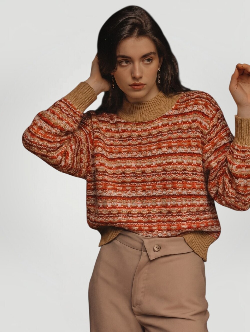 Ann Taylor Marled Knit Sweater Large Rust Burgundy Deep Ember Textured Crewneck